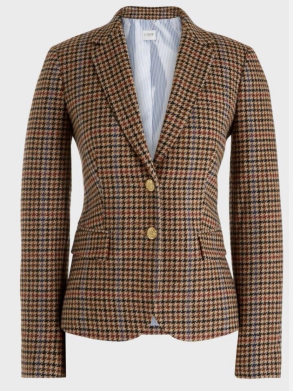 J.Crew Houndstooth Schoolboy Wool Blend Gold Button Jacket 0 - Picture 3 of 9